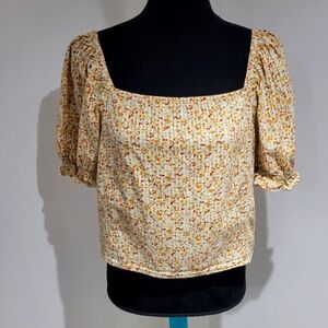 Madewell Women's Hopewell Puff-Sleeve Crop Top in Cottage Garden Size Large